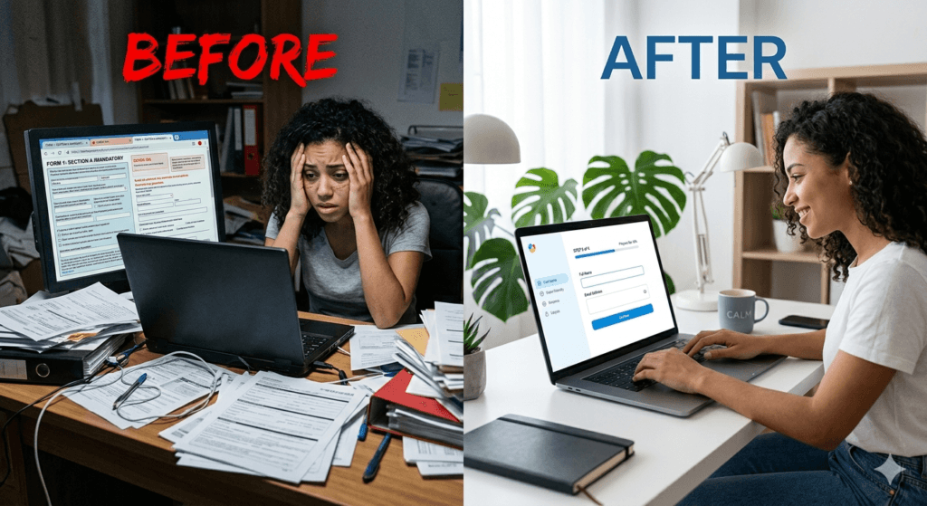 Comparison of stressful manual data collection versus easy and clean digital form creation using Tally